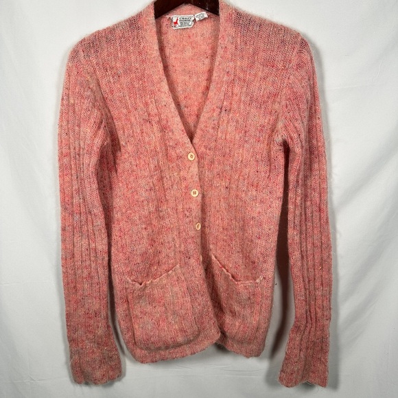 Crazy Horse womens cardigan mohair blend rib knit button front medium pink - Picture 7 of 13